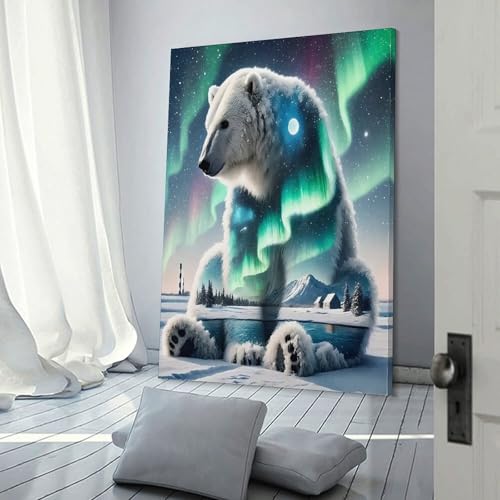 Affiche ours polaire et aurore boréale pour chambre moderne