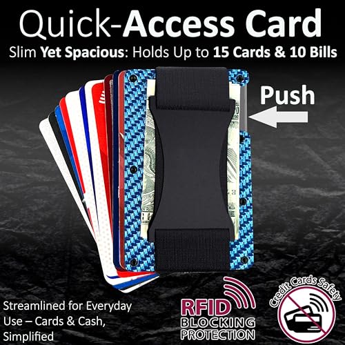 Carbon Fiber Wallet for Men & Women - Slim, Minimalistic & Seamless Blocks RFID Scanners with a Money Strap Card Holder Wallet Strap Blue4