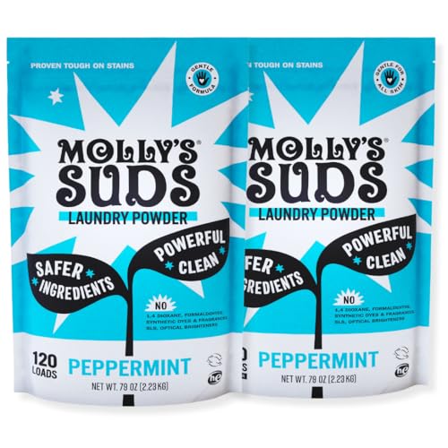 Molly's Suds Original Laundry Detergent Powder | Clean Laundry Detergent Powder for Sensitive Skin | Simple, Effective Ingredients, Stain Fighting | 240 Load (Peppermint)