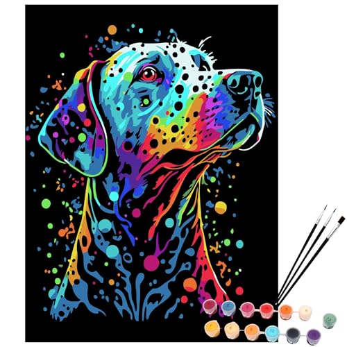 Exerz Kit de pintura por números, lienzo de 30 x 40 cm con pigmento acrílico, pinceles y accesorios (perro)