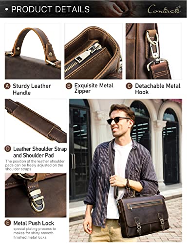 Retro leather cowhide mens crossbody bag, leather 14.2 inch handheld laptop bag business bag briefcase4