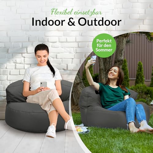 Green Bean Sitzsack Sofa mit Füllmaterial - Lounge im Sitzsack-Design 90x50cm mit ergonomischer Rückenlehne & waschbarem Bezug - Indoor und Outdoor geeignet in Anthrazit