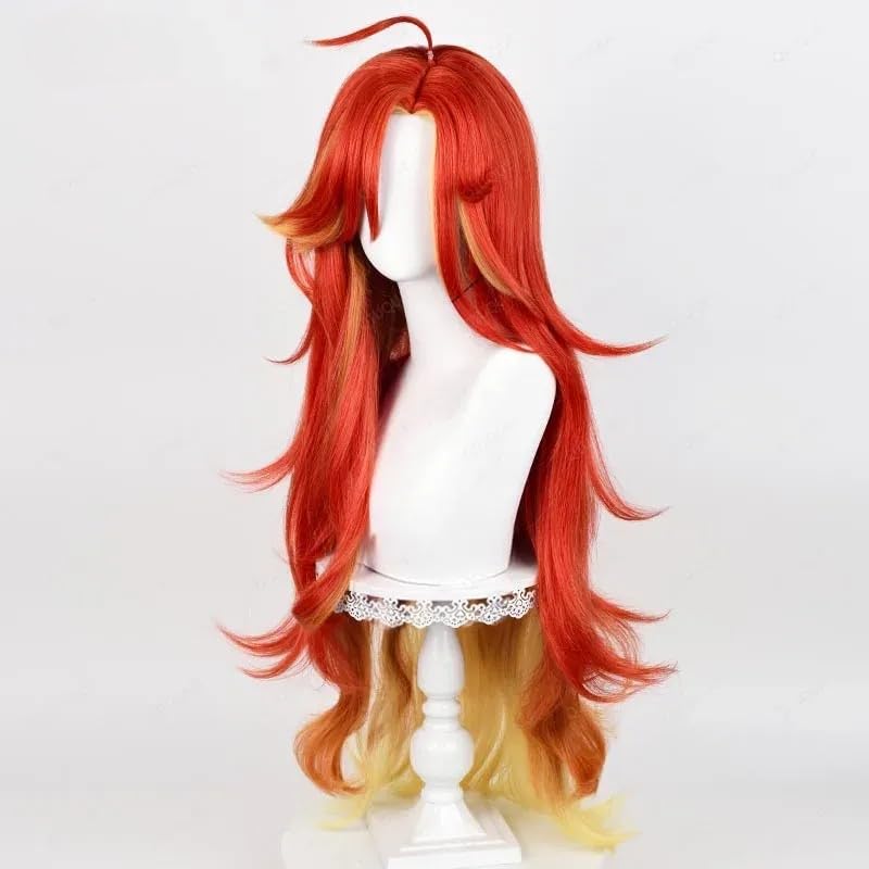Red Yellow Wig for Mavuika Cosplay, Wavy Costume Wig, Synthetic Hair with Bang for Women Halloween Carnival Party - Image 4