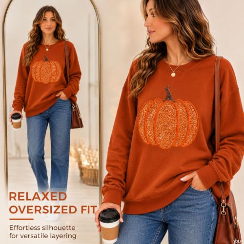 YOLAI Halloween Sweatshirts For Women Cute Sequin Pumpkin Fall Pullover Orange-A 3Xl - image 6