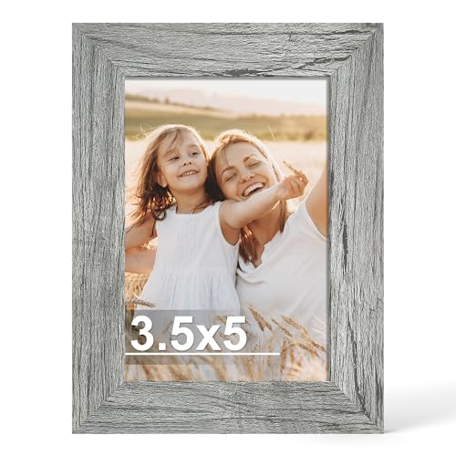 Hongkee 3.5x5 Picture Frame Made of Real Glass and Wooden Frame Horizontal and Vertical Display for Wall or Tabletop (Grey 1 Pack)