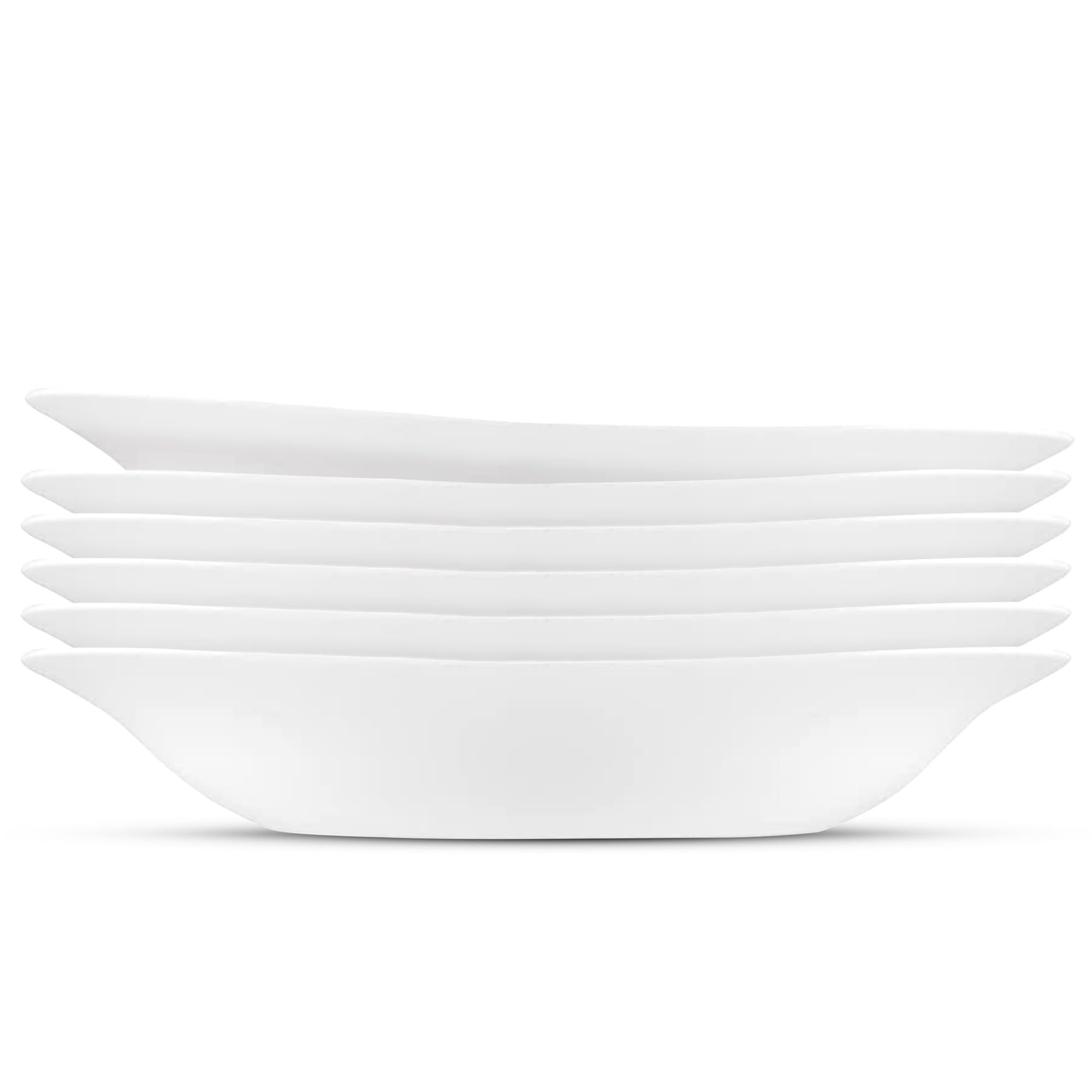 Parma Set Of 6 Pasta Bowls And Soup Plates, 8.75 Inch Tempered Opal Glass, Clean White, Linear & Curved Design, Dishwasher Safe, Made In Spain.