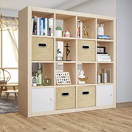 Baleine Premium Foldable Cube Storage Bins, Collapsible Linen Fabric Cube Organizer With Aluminum Handles, 10.5" X 10.5" X11" Heavy Duty Cube Baskets, Beige 4 Pack #TOP1