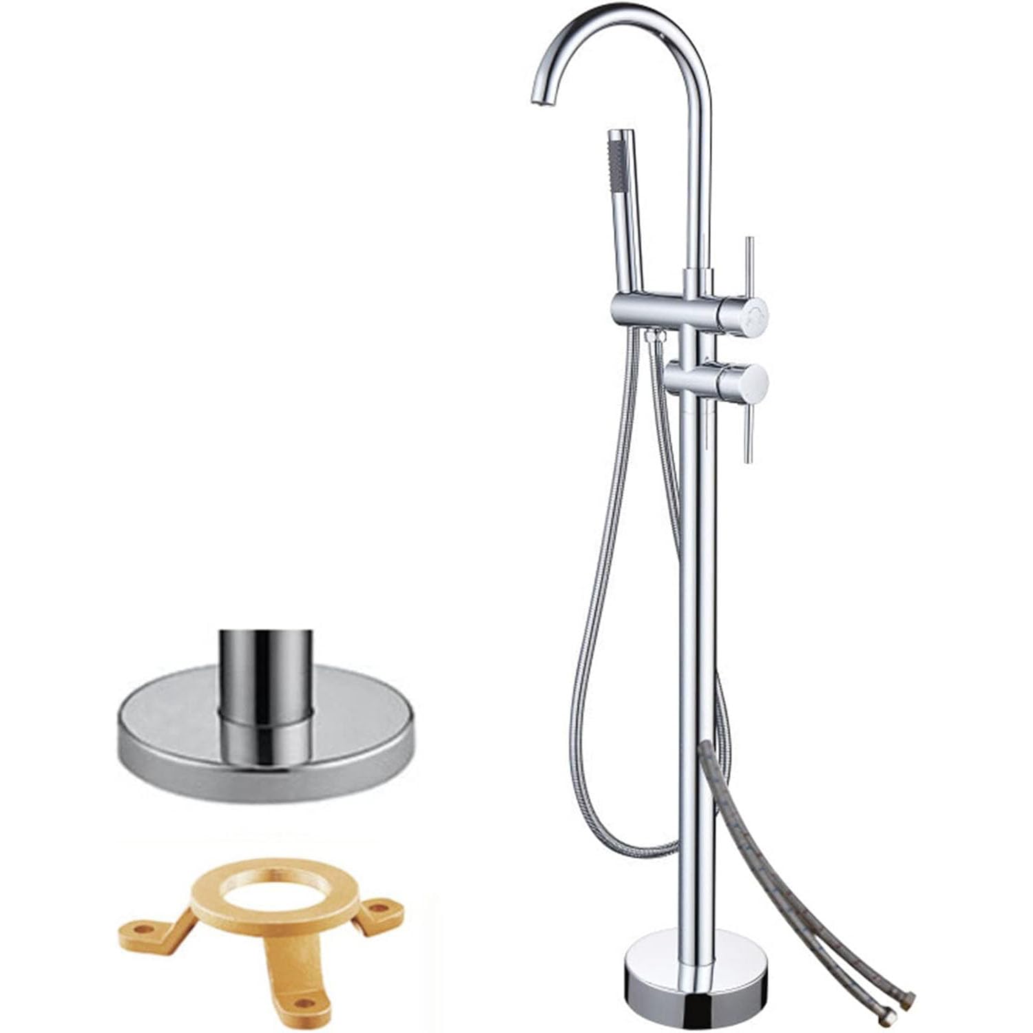 KUNYOS Freestanding Faucet Bathtub, 2 Mode Standing Faucet for Tub with Hand Shower 360°Rotating Spout Floor Standing Tub Faucet, Brass Bathtub Faucet,Chrome