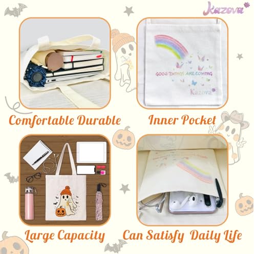 Kazova-Halloween-Canvas-Tote-Bag-Aesthetic-Cute-Ghost-Tote-Bag-Funny-Cotton-Canvas-Tote-Bag-Halloween-Shoulder-Bag-For-Women-Reusable-Grocery-Bag-Shopping-Beach-Bag