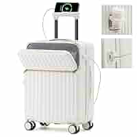 [Spyplan] キャリーケース usbポート付き 前開き スーツケース 白 前開き スーツケース USBポート付き 機内持ち込み キャリー