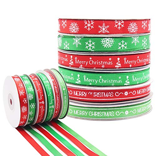 150 Yardas Cinta de Raso, Cinta Navidad, Colores Cinta de Raso Mezcla Rollo para Envolver Regalos, Decoración, Decoración Navideña (6 Colores-10mm*22m)