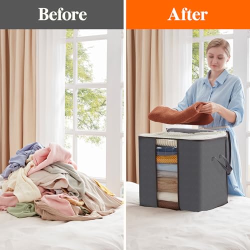 Image of Lifewit 3 Pack 100L Clothes Storage Bins with Lids, Foldable Blanket Storage Bags with Zippers, Clear Window and Reinforced Handles, Closet and Organization for Clothing, Sweater, Comforter, Bedding