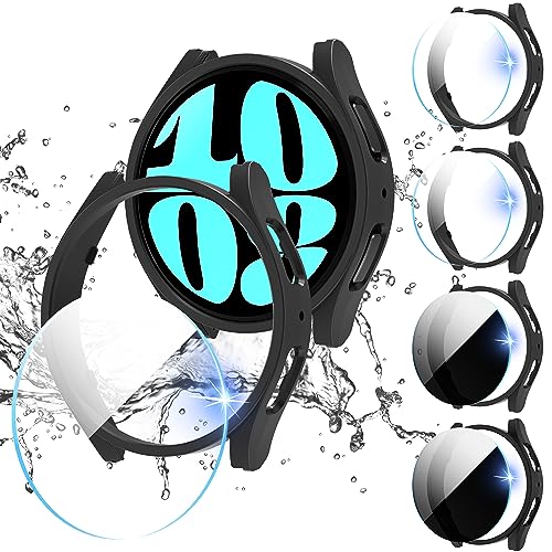 Suoman 4+4 Pack for Samsung Galaxy Watch 6 40mm Case,Privacy and HD Screen Protector Combination,All-Round PC Matte Protective Cover Bumper -Black ﻿