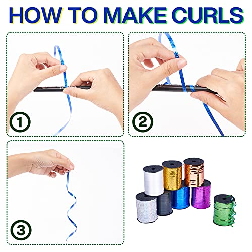 Image of PartyWoo Blue Curling Ribbon for Crafts, 500 Yard Balloon String, Iridescent Crimped, Shiny Metallic (1 Roll)