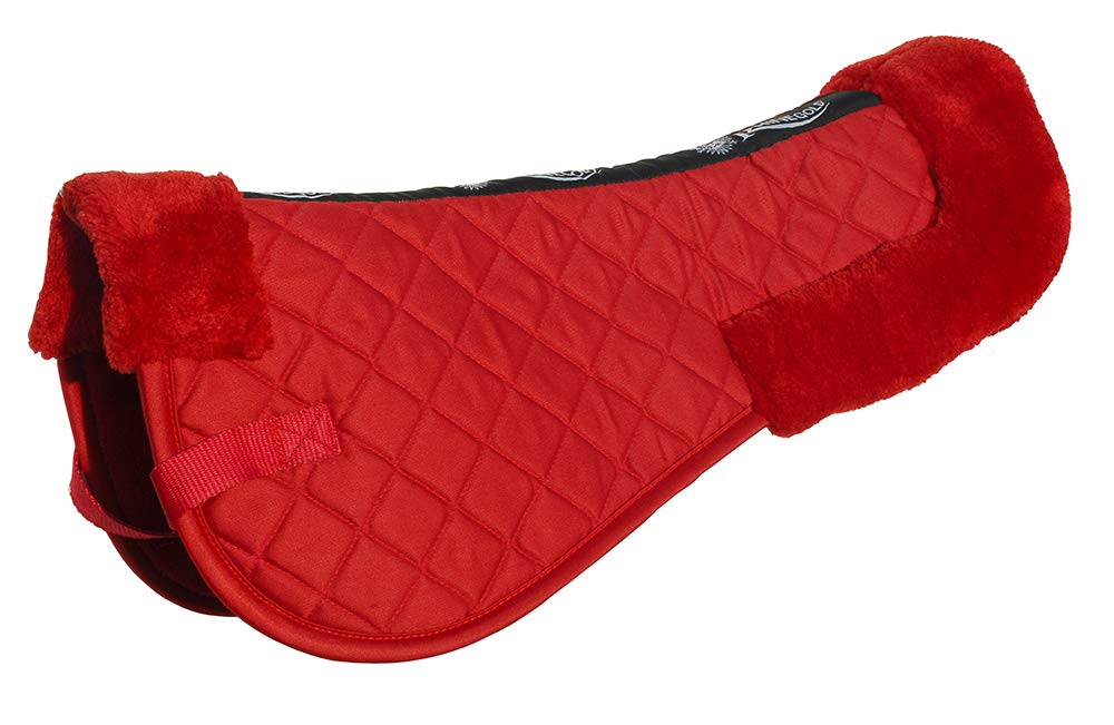 Rhinegold Cotton Horse Riding Saddle Pad - Luxury Equestrian Cotton Pad Saddle with Faux Fur, Trimmed Edges & Girth Replacement Straps. Horse Equipment - Numnahs for Horses & Ponies