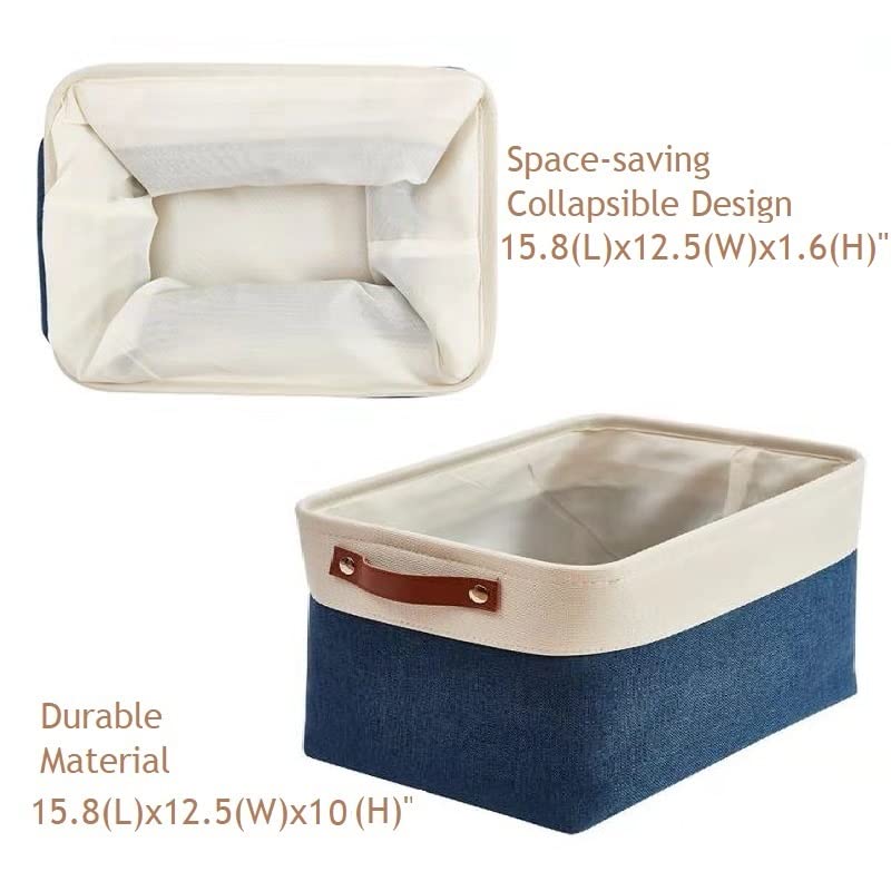 Image of DECOMOMO Foldable Storage Bin [3-Pack] Collapsible Sturdy Cationic Fabric Storage Basket Cube W /Handles for Organizing Shelf Nursery Home Closet (Navy Blue and White, Extra Large - 15.8 x 12.5 x 10)
