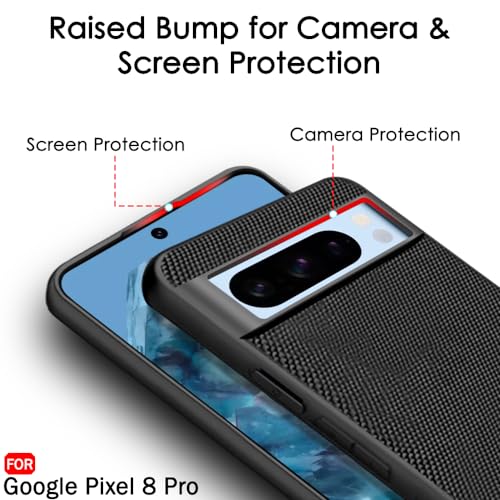 Image of TheGiftKart Back Cover Case for Google Pixel 8 Pro | Slim & Lightweight | Ultra-Premium Design | Camera Protection Bump | Fabric Texture Case Cover (PC & TPU, Black)