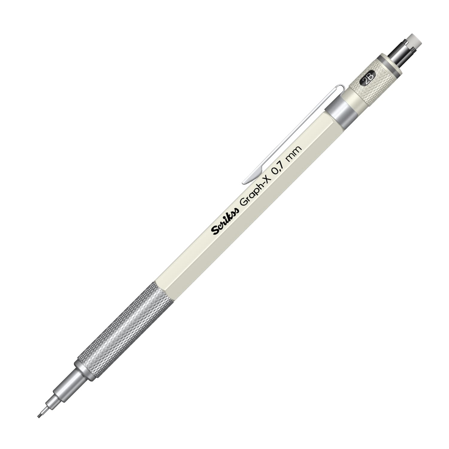 Ołówek mechaniczny siedmiokątny regulowany 0,7 mm rysik cienki biało-srebrny Model. Graph-x