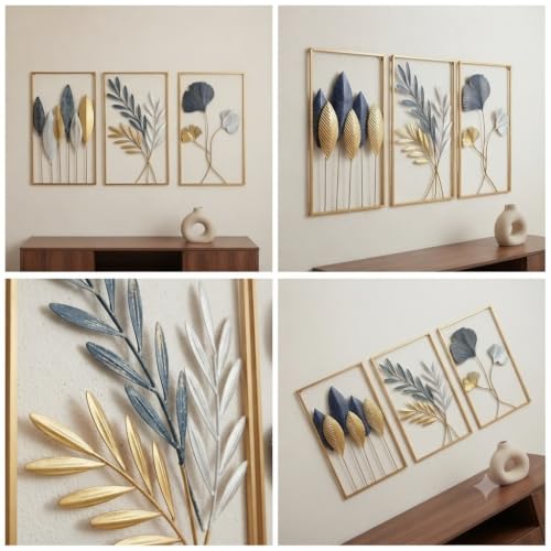 Image of SMILES GIFT Luxury Imported Wall Hanging Large 3D Gold & Floral Metal Wall Hanging Sophisticated Sculpture for Home Decor