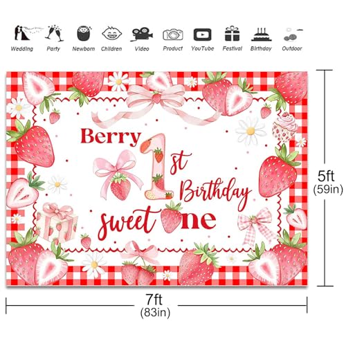 Fondo fotográfico berry primer cumpleaños 210x150 cm miniatura 3