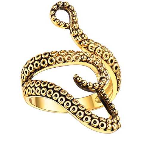 U7 Statement Rings for Women,Adjustable Leaf/Octopus/Snake Rings,Dainty Cocktail Party Jewelry