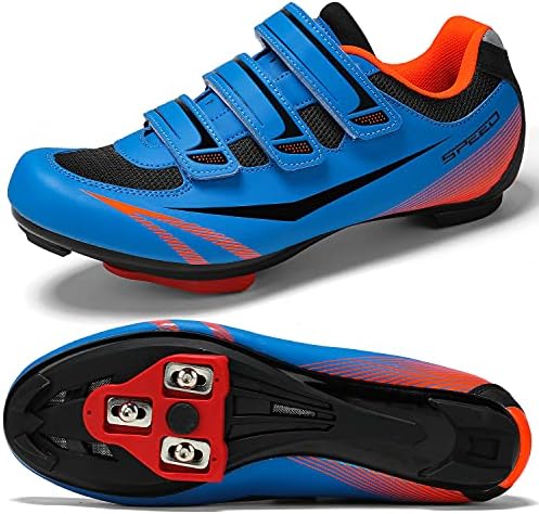 Unisex Mens Womens Road Bike Cycling Shoes,Indoor Bike Shoes Compatible with Look Delta/SPD Cleats,Perfect for Road Racing Bikes-3 Straps Blue