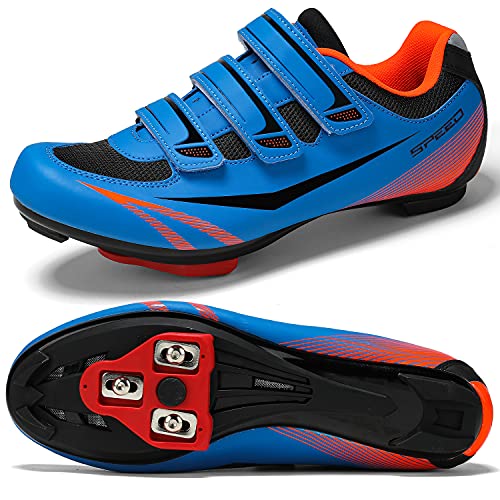Unisex Mens Womens Road Bike Cycling Shoes,Indoor Bike Shoes Compatible With Look Delta/Spd Cleats,Perfect For Road Racing Bikes-3 Straps Blue #TOP24