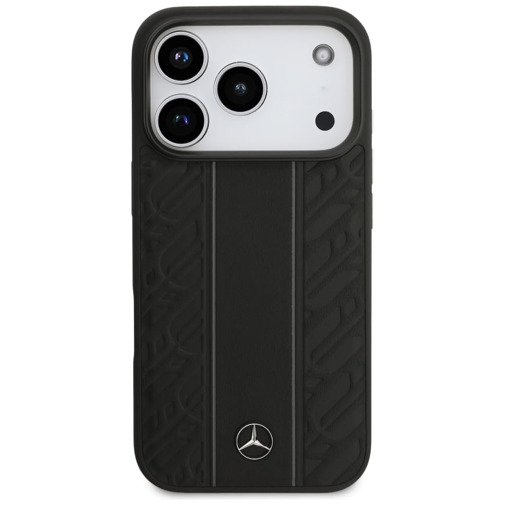 CG MOBILE Mercedes - Funda de piel con diseño de hojas de laurel compatible con MagSafe para iPhone 17 Pro (negro)