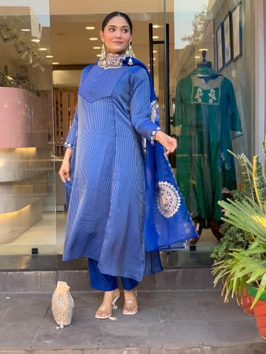 Image of ANNI DESIGNER Viscose Blend Kurta for Women | Kurta with Pant & Dupatta | A Line Printed Suit | Indian Ethnic Outfit Office Party Wedding Clothing Fashion Premium Traditional Style Look 3 Piece