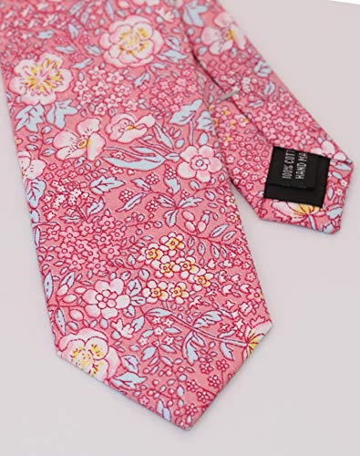 Image of Men's Skinny Tie Floral Cotton Necktie and Tie Bar Clip Sets, Great for Weddings,Groom,Groomsmen
