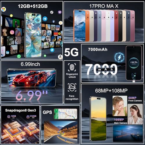 Image of 17PM Smartphone: Snapdragon 8 Gen 3, 12GB RAM + 512GB Storage, 7000mAh Battery, 6.99-inch Display, 68MP+108MP Camera, Android 15, 5G, Dual SIM - Superior OS Outperforms Competitors (Black)