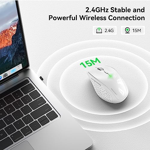 Image of TECKNET Wireless Mouse, 2.4G Computer Mouse with 6-Level Adjustable 4800 DPI, 30 Months Battery, Ergonomic Grips, 6 Buttons Portable for PC, Chromebook, Mac - White