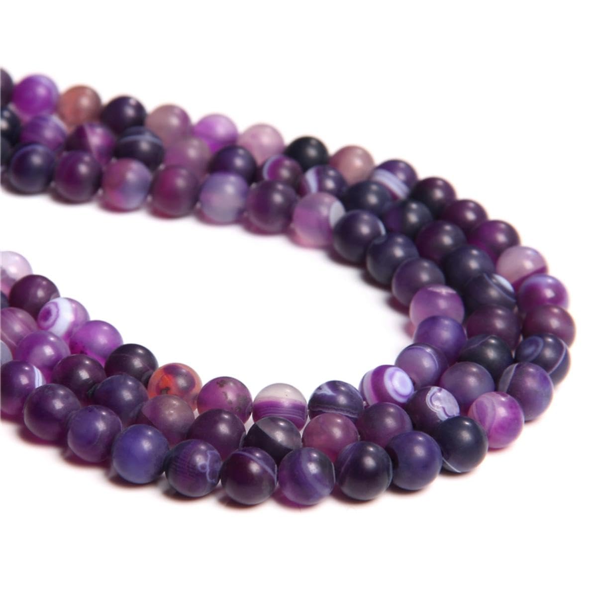 38PCS 10mm Natural Matte Purple Striped Agate Round Smooth Loose Spacer Beads Hole Size 1mm Gemstone Energy Healing DIY Beads for Bracelet Necklace Jewelry Making
