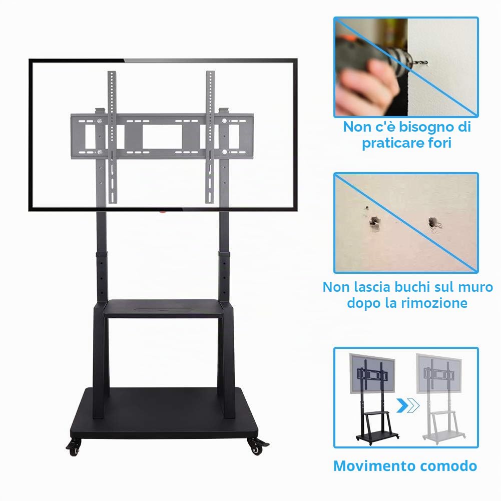 UNHO Supporto TV Mobile con Rotelle: Supporto TV da Pavimento per 32-100 Pollici Portata 80 kg, Porta TV con Ruote Altezza Regolabile, Max VESA 800x600mm