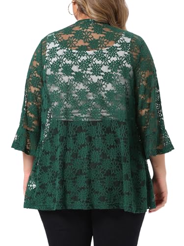 Image of Agnes Orinda Women Plus Size Open Front Lace Cardigans | 3 /4 Bell Sleeve Sheer Formal Bolero Shrugs Lightweight Floral Crochet Cover Up