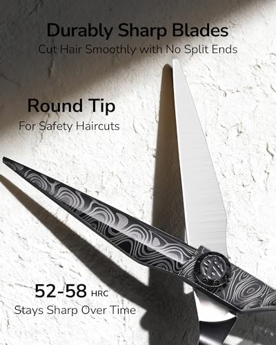 Image of Professional Hair Cutting Scissors - ULG 6.5 inch Premium Barber Shears with Adjustable Tension, Offset Handle, Ergonomic Grip & Sharp Stainless Steel Blades for Stylists and Barbers, Black