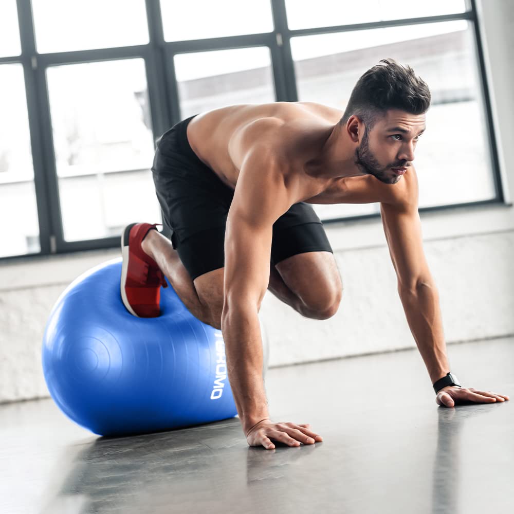 STOROMO Gym Exercise Anti Burst Exercise Ball with Foot Pump for Workout Yoga Ball for Women and Men Swiss for Balance Stability Training, Birthing Ball for Pregnancy, Fitness (65cm) (Blue) 1