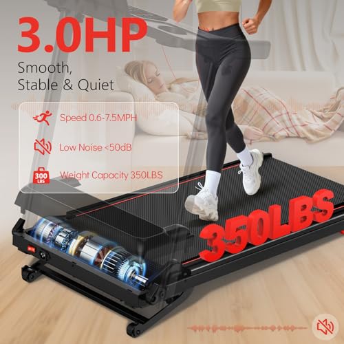 Image of Treadmill with 0-15% Auto Incline, 0.6-7.5MPH Foldable Walking Pad Treadmill with Handle Bar for Home Small, 3.0HP Low Noise Portable Walking Running Machine for Small Space, 350LBS Capacity