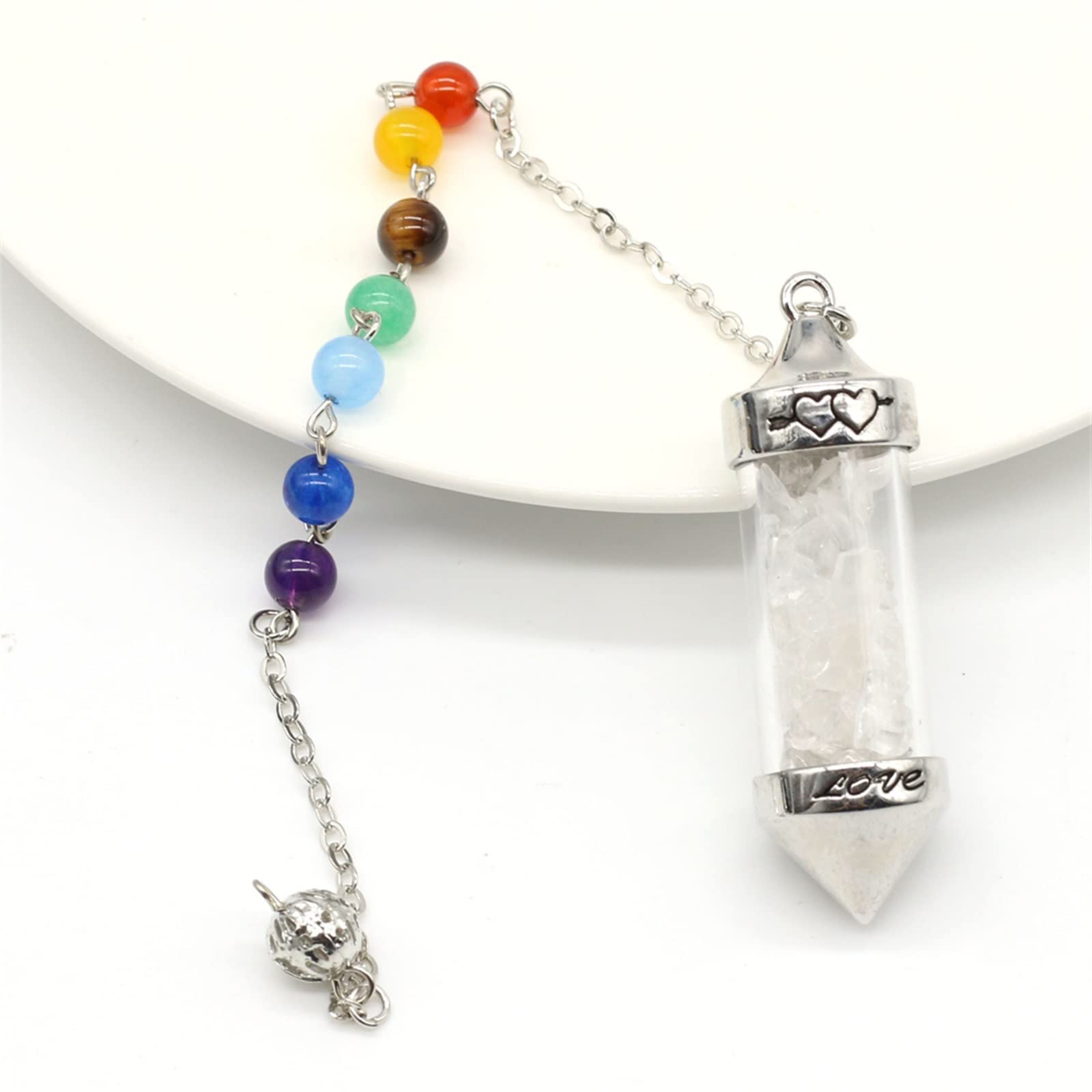 Raumdekoration 1PC Naturstein Wahrsagerei Pendel Kristall Quarz Mekabal Wahrsagerei Sechseckiges Prisma Zauberstab DIY Schmuck (Color : Tourmaline, Size : 36CMPendant)