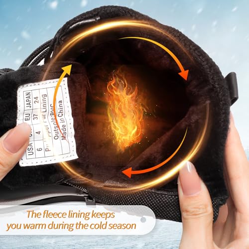 kufeiti Women's Waterproof Fur Lined Winter Boots Platform Black Combat Non Slip Boots with Side Zipper Snow Ankle Boots for Outdoor Hiking Work3