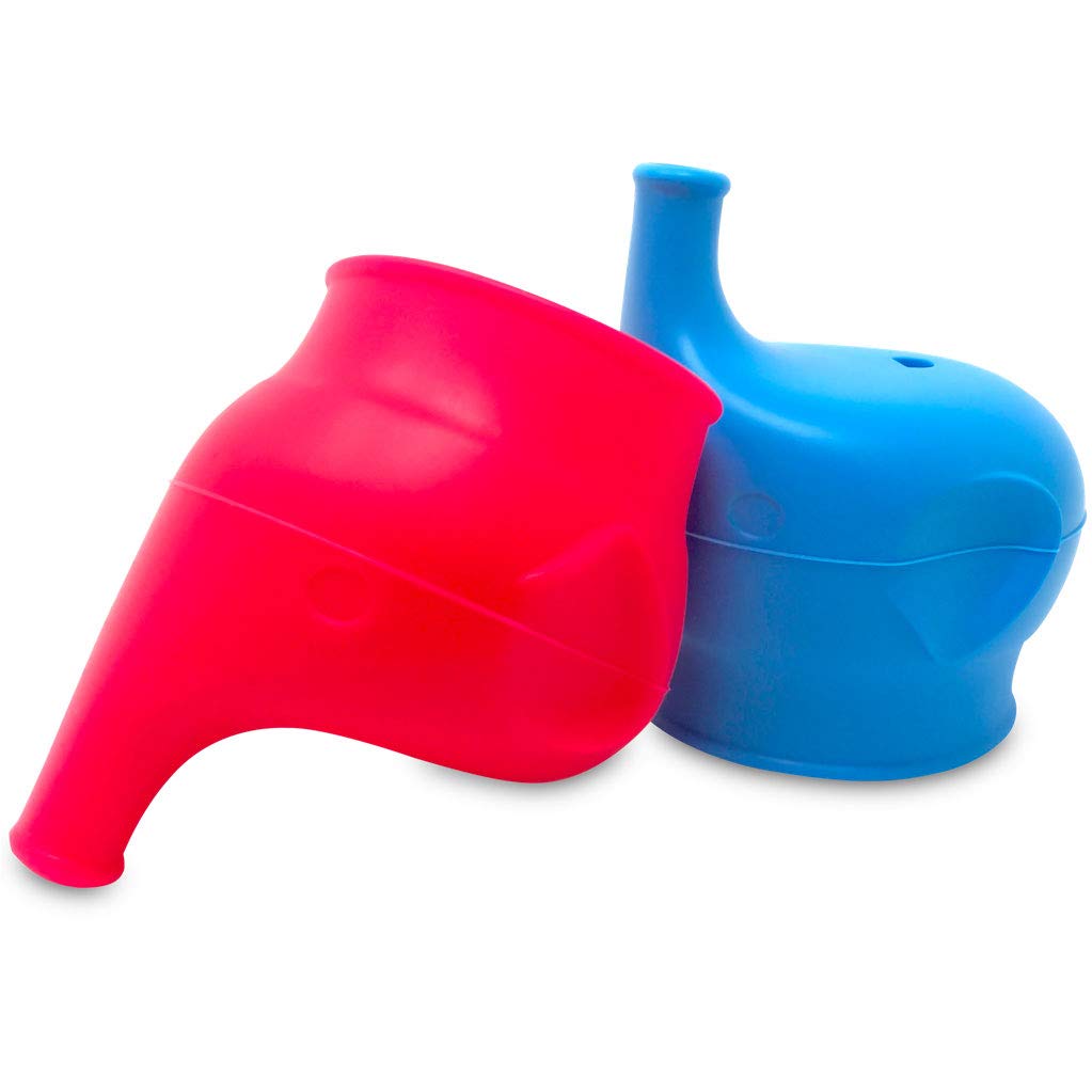 PenguinniSilicone Sippy Cup Lids | 2 pcs Non-Plastic and BPA Free | Perfect for Transitioning | Universal Silicone Stretch Lids | No Leaks and Spill Proof | Reusable and Eco-Friendly (Red/Blue)