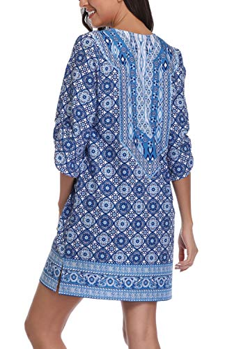 Image of Women Bohemian Neck Tie Vintage Printed Ethnic Style Summer Shift Dress