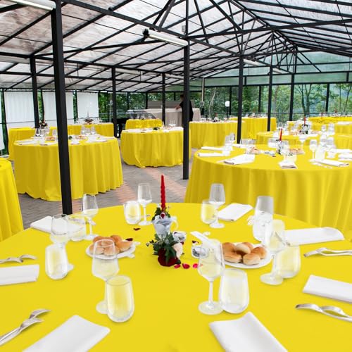Image of Ragnhild 16 Pack Yellow Plastic Round Tablecloth, 84 Inch, Waterproof & Stain Resistant, Perfect for Birthday Parties, Graduations, Weddings, Everyday Use