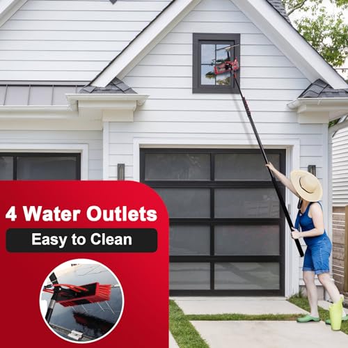 Image of 30ft Long Reach Solar Panel Cleaning Brush Kit, Telescopic Water Fed Pole, Squeegee & 2 Dusting Brushes for Window Outdoor Roof Cleaner Kit