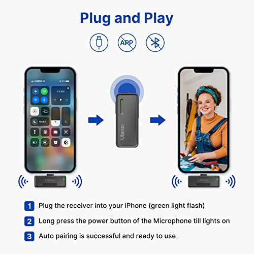 Ulanzi Wireless Lavalier Microphone For Iphone Ipad, 2-In-1 2.4Ghz Clip On Lapel Microphone Mini Mic 100M Transmission With Charging Case For Video Recording Vlogging, Interview For Iphone 14/13/12 #TOP4