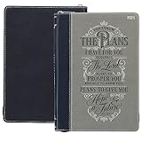 Christian Art Gifts 2024 12 Month Executive Vegan Leather Planner for Men & Women: I Know the Plans - Jeremiah 29:11 Inspirational Bible Verse, Daily Personal Organizer w/Zipper Closure & Ribbon, Charcoal Gray