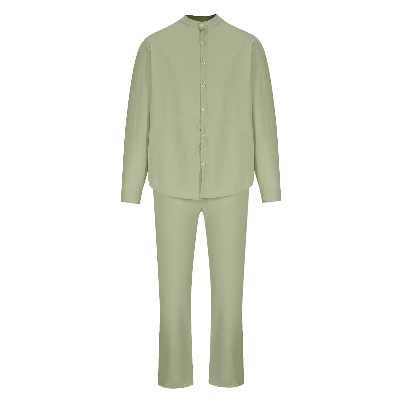 HAOLEI Conjunto Lino Hombre,Algodón y Lino Conjunto Verano Hombre de Dos Piezas Camisas Manga Larga y Pantalones Largo Camisas Hawaianas de Playa con Botones Ligero y Transpirable Trajes de Ocio