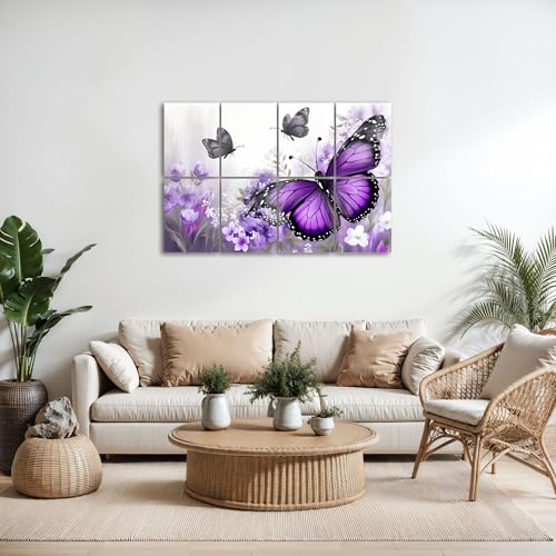 8 Pack Paneles Acústicos Artísticos Absorbentes de Sonido Morado Mariposa Decoración de Pared para Baño Paneles Decorativos Abstractos Morados Autoadhesivos para Estudios de Grabación en Casa 48"x32" miniatura 5