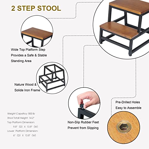 Wooden Step Stool, Heavy Duty Step Stools For Adults With 500 Lb Load Capacity, Bed Steps For High Bed For Adults Kids, Wooden Stool For Kitchen Bedroom Livingroom Bathroom(Dark Walnut) #TOP4