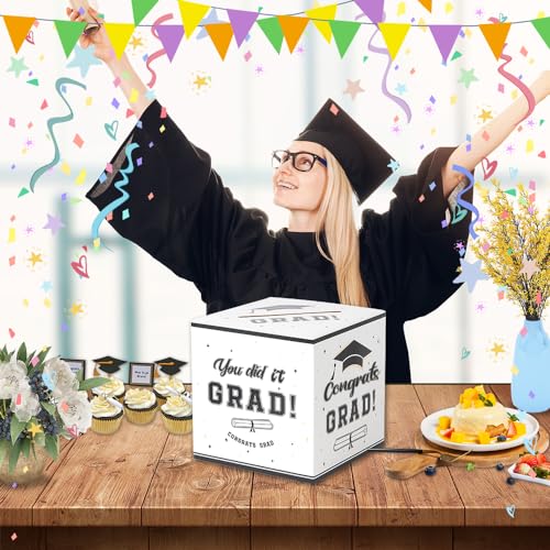 Image of Graduation Card Box 2026 Graduation Party Decorations Graduation Card Box Holder Foldable Congrat Grad Card Gift Box 2026 Graduation Decoration for Class of 2026 Graduations Party Supplies Favor White